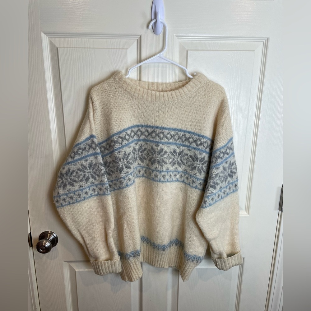 Vintage Icelandic ice knit Nordic ivory and Blue wool Sweater - Picture 3 of 12